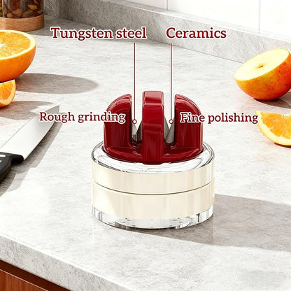 Kitchen Knife Sharpener with Suction base for Hands Free,Compact Pocket Knife Sharpeners,All-in-one Professional Knife Sharpener Tool Suitable for: Kitchen Knives,Cleaver,Fruit Knives(Red)