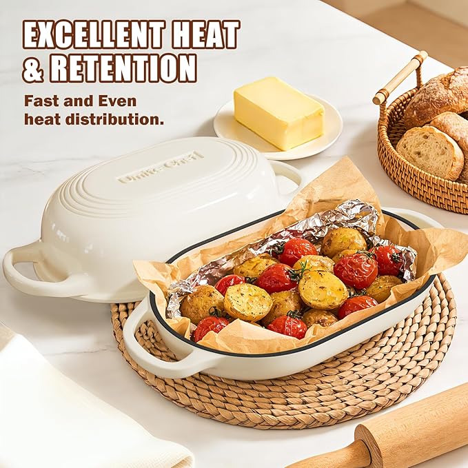 Enameled Cast Iron Dutch Oven for Bread Baking - incl. Sourdough Bread-Baking Supplies like Banneton Bread-Proofing Basket - 5QT Loaf Cast Iron Bread Oven Pan& Meatloaf Pan with Lid, Sour Sough Tools, Lame (Cream White） - Image 7