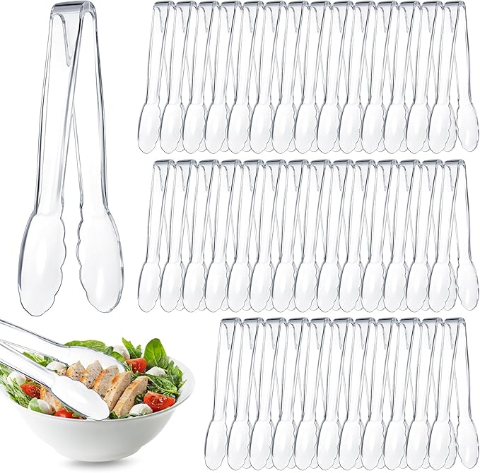 Tessco for you 50 Pcs Plastic Tongs for Serving Bulk, 9 Inch Plastic Disposable Serving Tongs, Heavy Duty Salad Tong for Kitchen, Buffet, BBQ, Events & Catering (Transparent) by Tessco