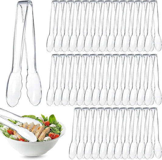 Tessco for you 50 Pcs Plastic Tongs for Serving Bulk, 9 Inch Plastic Disposable Serving Tongs, Heavy Duty Salad Tong for Kitchen, Buffet, BBQ, Events & Catering (Transparent) by Tessco