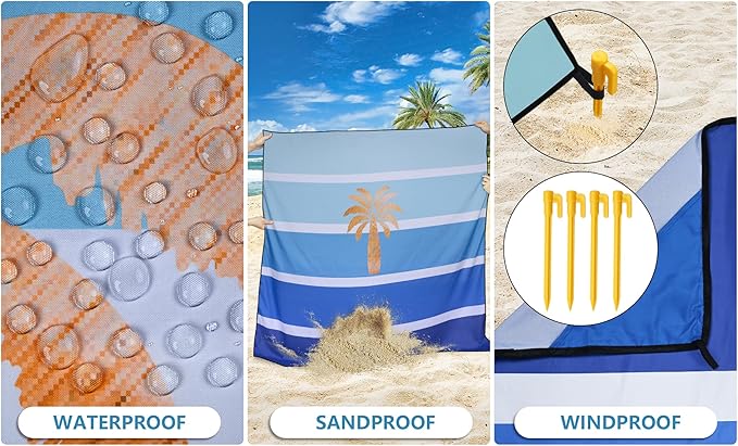 WIWIGO Beach Blanket Waterproof Sandproof Beach Mat 79" X 83"/10'x9'for 2-8 Adults Quick Drying Outdoor Picnic Mat Beach Accessories for Travel, Camping, Hiking - Image 3