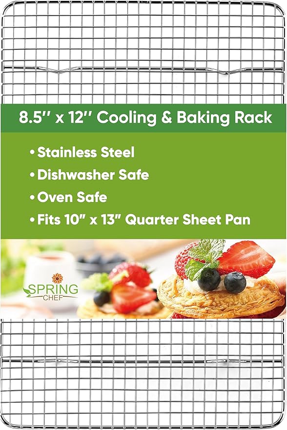 Spring Chef 8.5 x 12 Inch Stainless Steel Cooling Rack for Cooking and Baking - Oven Safe Cookie Cooling Rack - Fits Small Quarter Sheet Pan - Dishwasher Safe by SpringChef