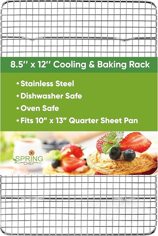 Spring Chef 8.5 x 12 Inch Stainless Steel Cooling Rack for Cooking and Baking - Oven Safe Cookie Cooling Rack - Fits Small Quarter Sheet Pan - Dishwasher Safe by SpringChef