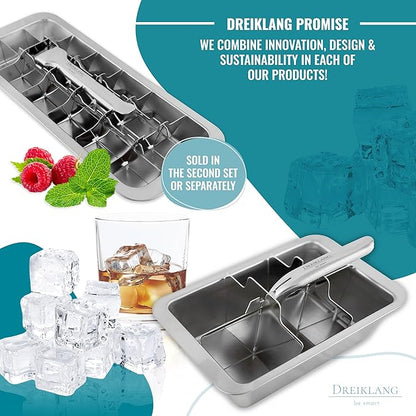 Stainless Steel Polished Ice Cube Tray for freezer with Lever Insert for Easy Release with cold-insulated comfort grip | Food-Safe & Durable Ice Cube Maker | Plastic-Free Large