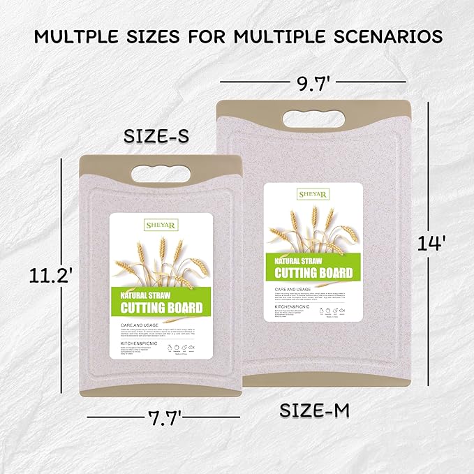 Cutting Board for Kitchen, Wheat Straw Fiber Cutting Board, Dish Washer Safe, w/Juice Grooves for Meat, Veggies,Easy Grip Handle, Non-slip Surface,Eco-friendly,Serveware Accessories(14‘x9.7‘)