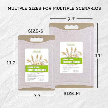 Cutting Board for Kitchen, Wheat Straw Fiber Cutting Board, Dish Washer Safe, w/Juice Grooves for Meat, Veggies,Easy Grip Handle, Non-slip Surface,Eco-friendly,Serveware Accessories(14‘x9.7‘)