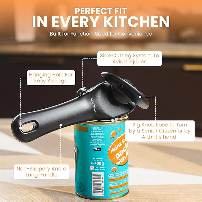 Bellemain- Safe Cut Stainless Steel Ergonomic Can Opener, Manual, Smooth Edge Perfect For Home Chefs and Restauraunts - Image 7