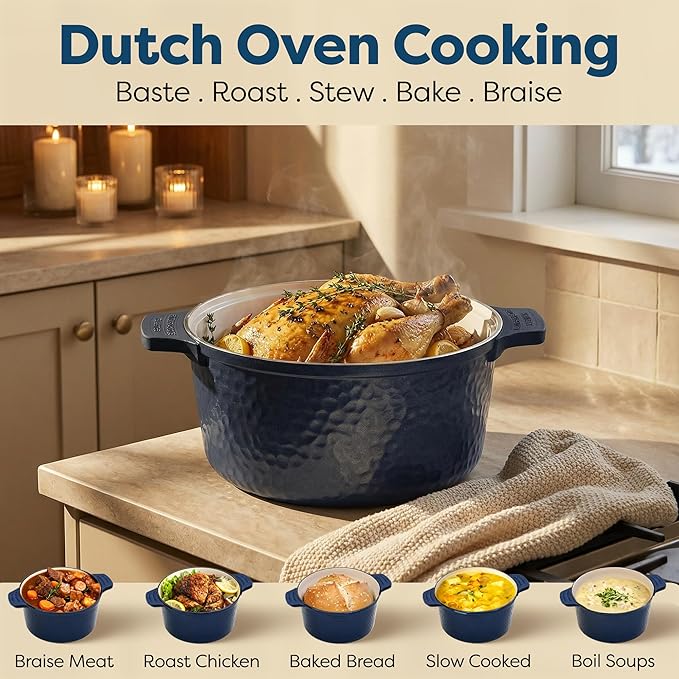 Gotham Steel Hammered 5 Qt Lightweight Dutch Oven Pot with Lid & Holders, Ceramic Non Toxic, Oven Safe & Even Heat Retaining Dutch Oven for Bread Baking Sourdough, Soup, 70% Lighter than Cast Iron - Image 10
