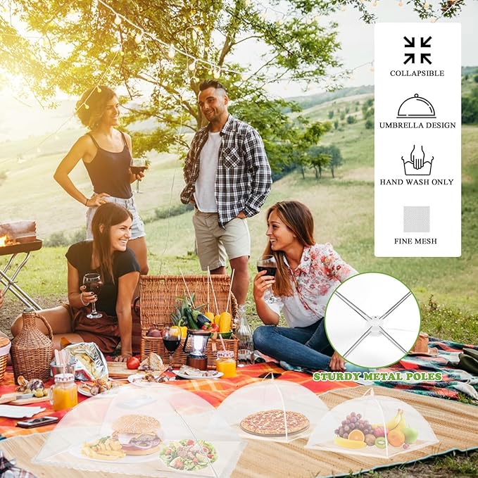 7 Pack Food Covers for Outside Mesh, Food Nets for Outdoors Large Food Covers, Food Tents Screen Outside,Reusable Pop-Up Umbrella Food Nets for Picnics, Parties, BBQs