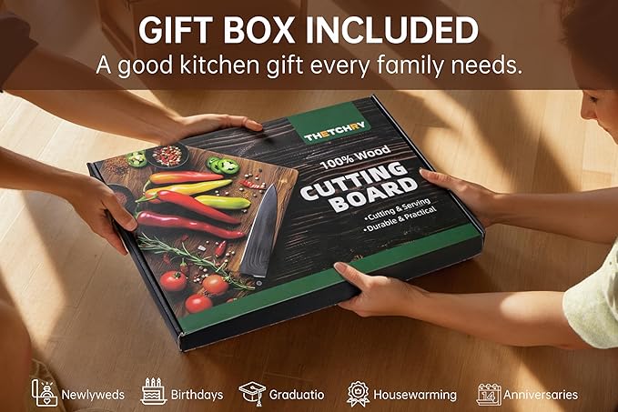 THETCHRY Walnut Cutting Boards for Kitchen, End Grain Wooden Chopping Board with Juice Groove, Charcuterie Butcher Block for Meal Prep & Serving with Gift Box, 16.5" x 11.6" x 0.8" - Image 7