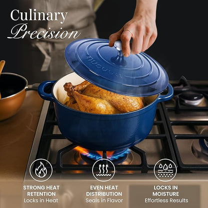 Cast Iron Dutch Oven with Lid – Non-Stick Ovenproof Enamelled Casserole Pot – Sturdy Dutch Oven Cookware – Dark Blue, 7.3-Quart, 30cm – by Nuovva - Image 6