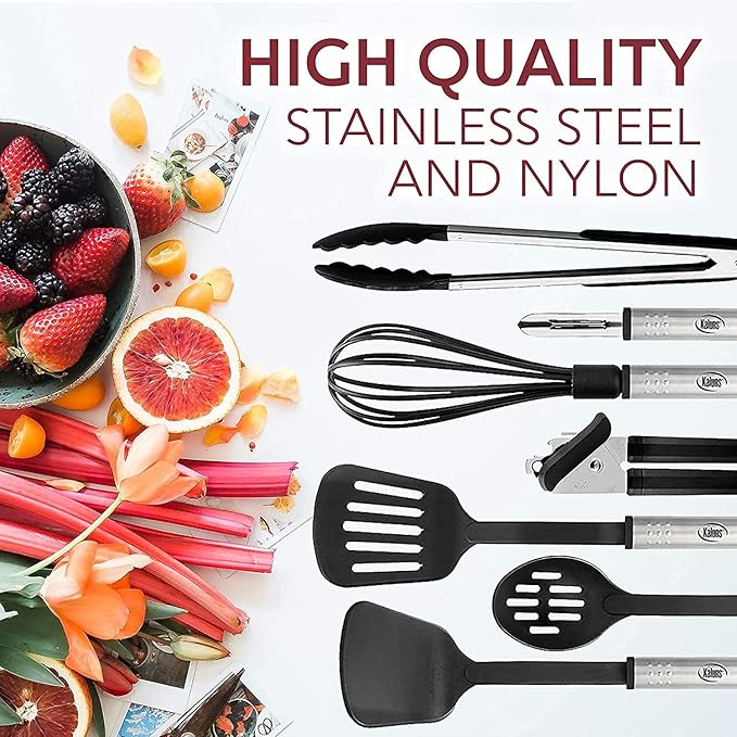 Kitchen Utensils Set - 24 PCS Nylon Cooking Utensils Set, Kitchen Spatula Set with Stainless Steel Handles - Heat Resistant Non-Stick Kitchen Tools - Black Kitchen Utensil Set - Image 2