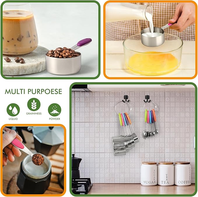 HOTEC 10-Pack Measuring Cups &Spoons Set, Kitchen Gadagets Cooking Baking, Measuring Spoons, Heavy Duty & Dishwasher Safe for Dry and Liquid Ingredients, Multicolor - Image 5
