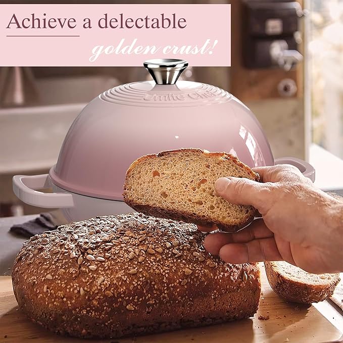 Cast Iron Dutch Oven Pot with Lid, Round Bread Oven for Sourdough Bread Baking, Umite Chef Enameled Cast Iron Bread Oven with Dome Lid & Cotton Potholders for Sourdough, Pink, 6 Quarts - Image 7