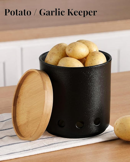 LoeJan 360° Rotating Ceramic Utensil Holder for Kitchen Countertop – Cooking Utensil Crock Organizer with Non-Slip Cork Base for Farmhouse Kitchen Decor, Textured Black - Image 6