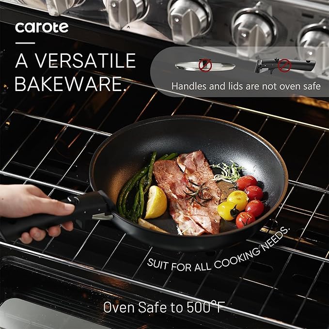 CAROTE 19Pcs Pots and Pans Set Non Stick, Cookware Set Detachable Handle, Nonstick Induction Kitchen Sets Non Stick with Removable Handle, RV Cook Ware, Oven Safe, Black - Image 4