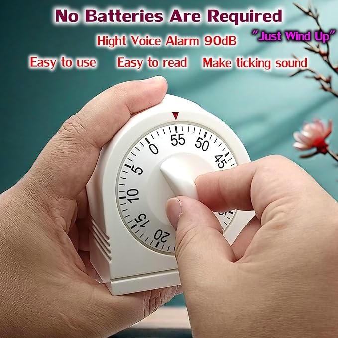 60 Minute Wind Up Timer, Visual Mechanical Timer with Loud Alarm, Manual Countdown Timers for Classroom, Home, Study and Cooking (2 Pack) - Image 4