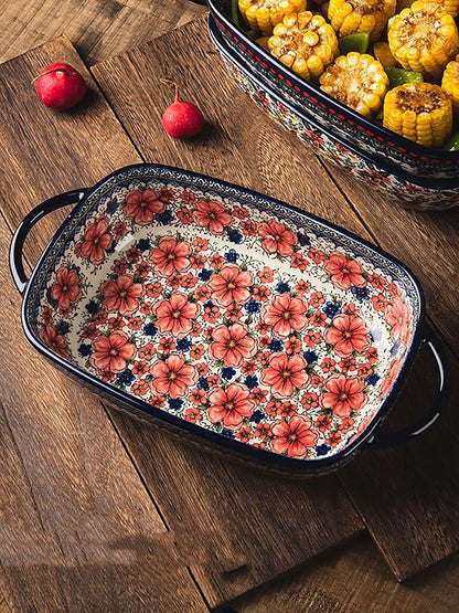 Vintage Style Pottery Bakeware Ceramic Casserole Dish Baking Pan Lasagna Pans Baking Dish with Handles for Oven/Cooking/Kitchen-1 PCS, Large Capacity, 60 OZ - Image 3