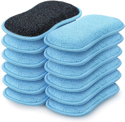 HOMEXCEL 12 Pack Multi-Purpose Scrub Sponges Kitchen, Dish Sponge, Non-Scratch Microfiber Sponge for Efficiently Cleaning Dishes, Pots, and Pans (Blue) by HOMEXCEL
