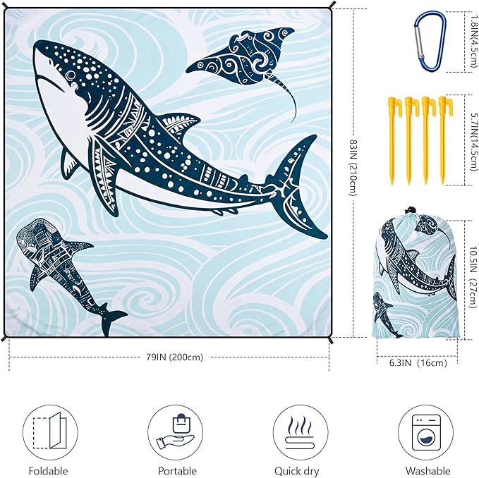WIWIGO Beach Blanket Waterproof Sandproof Beach Mat 79" X 83"/10'x9'for 2-8 Adults Quick Drying Outdoor Picnic Mat Beach Accessories for Travel, Camping, Hiking - Image 2
