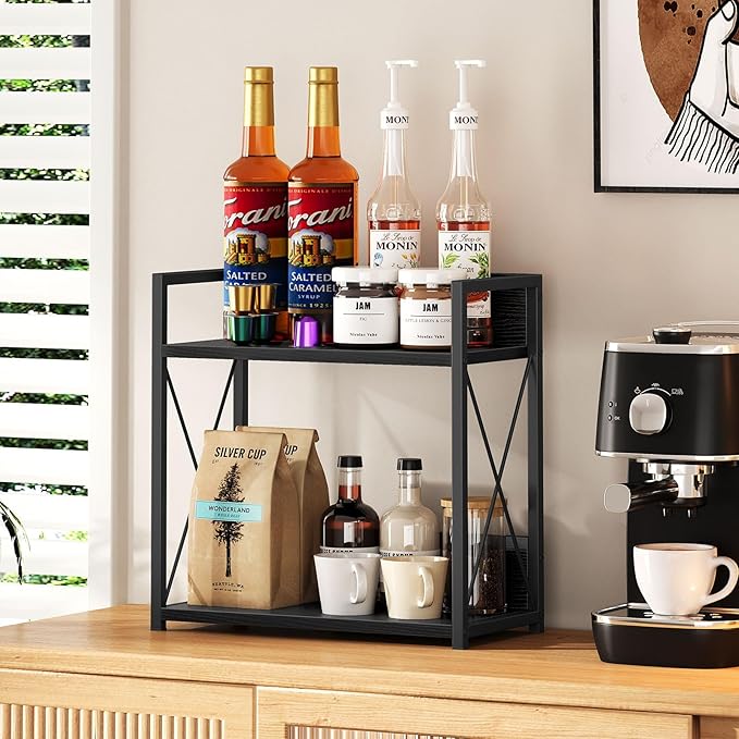 Giikin Kitchen Countertop Organizer, 2 Tier Coffee Bar Organizer, Black Spice Rack for Counter, Kitchen Counter Shelves, Particleboard, Large Size (15.8" L x 7.9" W x 15.8" H), Black - Image 7
