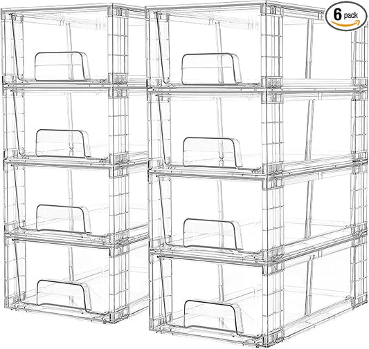 Vtopmart 8 Pack Stackable Storage Drawers,Clear Acrylic Drawer Organizers with Handles, Easily Assemble Containers for Fridge, Bathroom,Kitchen Undersink,Cabinet,Pantry Organization and Storage by Vtopmart