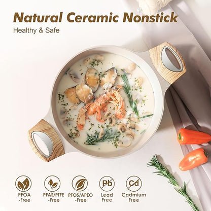 SENSARTE Ceramic Nonstick Stock Pot with Lid, 2.6/4.5/6.6/8.5 QT Soup Pot Casserole Pot, Non-toxic Healthy Pasta Pot, Large Cooking Pot Stew Pot, Induction Compatible, PFOA PFAS PTFE Free, Taupe - Image 2