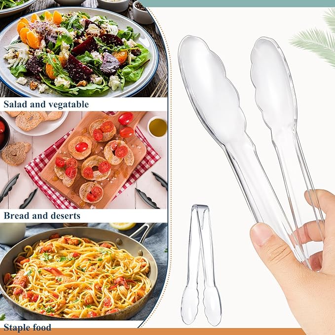 Tessco for you 50 Pcs Plastic Tongs for Serving Bulk, 9 Inch Plastic Disposable Serving Tongs, Heavy Duty Salad Tong for Kitchen, Buffet, BBQ, Events & Catering (Transparent) - Image 4