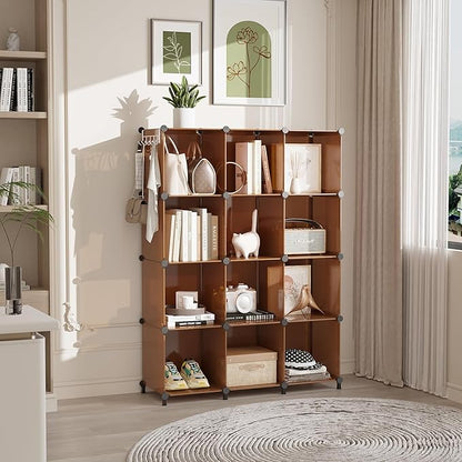 AWTATOS Cube Storage Organizer, Storage Cubes Shelves Bookshelf, 12 Cube Closet Organizers and Storage, DIY Stackable Plastic Clothes Organizer Shelving for Bedroom, Home, Cocoa Brown - Image 2