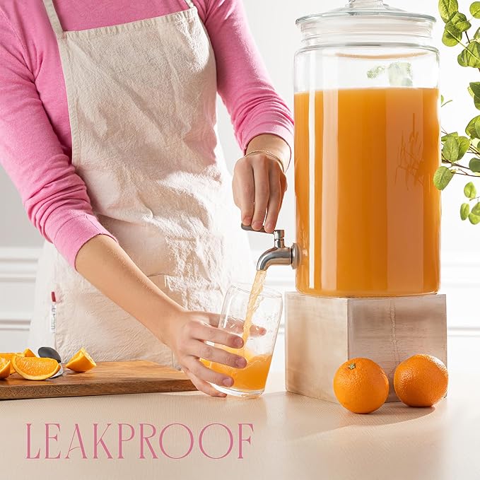 2 Gallon Glass Drink Dispenser with Spout for Parties - Tall Airtight Mason Style Beverage Serveware Stand with Metal Spigot for Kombucha, Water, Juice, Punch, Cocktails, Ice Tea & Sun Tea - Image 4