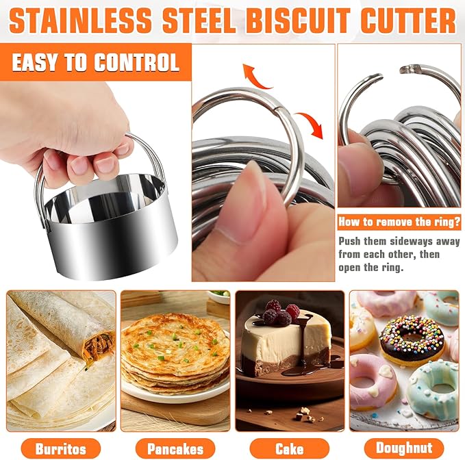 Biscuit Cutter Set, 14PCS Pastry Blender Set with Pastry Cutter, Flour Sifter, Rolling Pin, Biscuit Cutter, Dough Cutter, Powdered Sugar Shaker Duster, Fine Mesh Strainer Baking Mat for Cooking Baking - Image 6