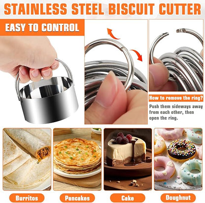 Biscuit Cutter Set, 14PCS Pastry Blender Set with Pastry Cutter, Flour Sifter, Rolling Pin, Biscuit Cutter, Dough Cutter, Powdered Sugar Shaker Duster, Fine Mesh Strainer Baking Mat for Cooking Baking - Image 6