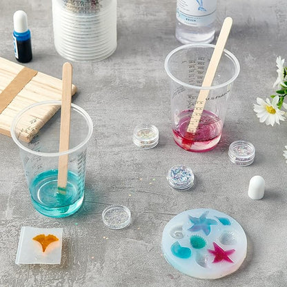 100 PACK Plastic Measuring Cups, 10 oz Disposable Mixing Cups with 100 Wooden Mixing Sticks, Can Be Used for Epoxy Resin, Liquid Measuring, Paint, Cooking and Baking - Image 6