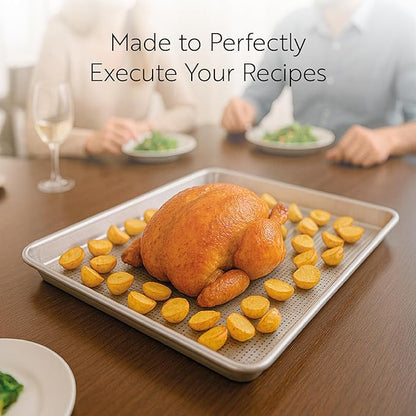 Restaurantware 1 Perforated Bakery Sheet Pan, 18 x 13 Inch Industrial Baking Tray, Rimmed Edges, Endures Up To 392F, Aluminum Half-Baking Sheet, Dishwashable, Ideal For Baking Or Roasting