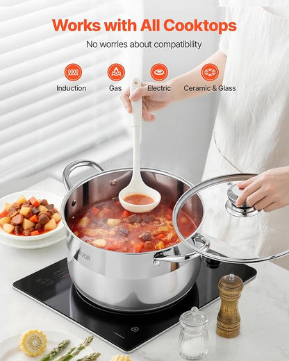 VEVOR Stainless Steel Stock Pot, 8QT Stainless Steel Stockpot with Glass Lid, PFOA-Free, PFAS-Free, Compatible with Gas Stoves, Induction Cooktops, Electric Stoves, for Soups, Stews, and Pasta - Image 4