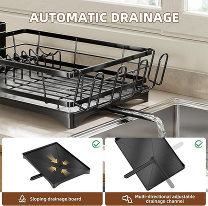 Simple Trending Dish Drying Rack for Kitchen Counter, Rust-Resistant Dish Rack, Large Dish Drainer Organizer with Cutlery Holder & Cup Holders, Black - Image 5