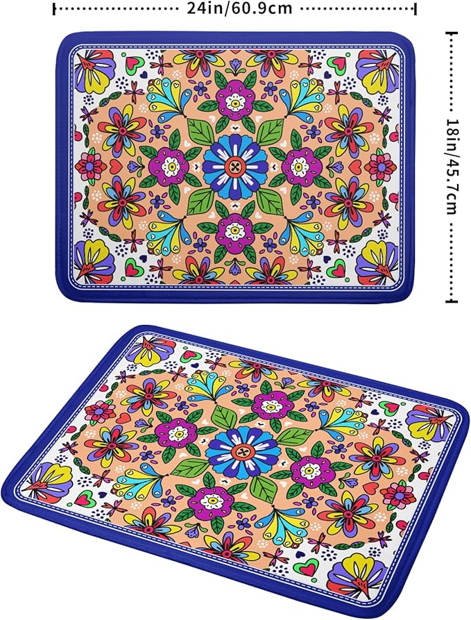 Mexican Talavera Dish Drying Mat Navy Blue Large Microfiber Dish Drain Pad for Kitchen Decor 18 x 24 In - Image 2