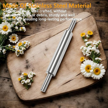 17-Inch Stainless Steel Rolling Pin for Baking - Heavy Duty Metal Dough Roller with Non-Slip Handles for Pizza, Chapati, Cookies & Pastry - Dishwasher Safe - Image 3