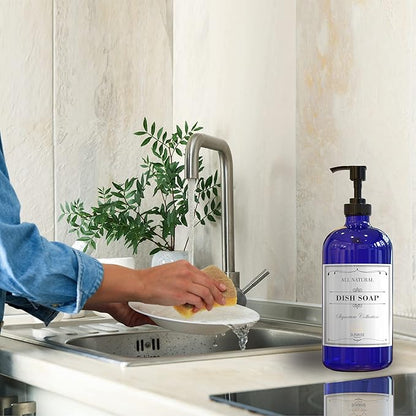 Sunrise Premium 16 OZ Cobalt Blue Glass Soap Dispenser with Pump 2 Pack, Hand and Dish Soap Dispenser Set for Bathroom and Kitchen Sink with 6 Waterproof Labels - Image 5