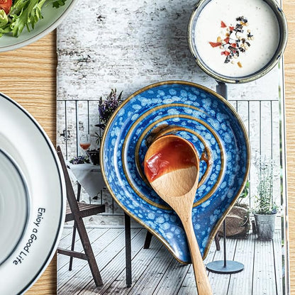 LAUCHUH Spoon Rest for Stove Top, 5” Ceramic Spoon Holder Cooking Utensil Holder for Mother's Day, Kitchen Countertops, Ladle, Cooking Spoons, Spatula, Tongs, Heat-Resistant, Starry Blue