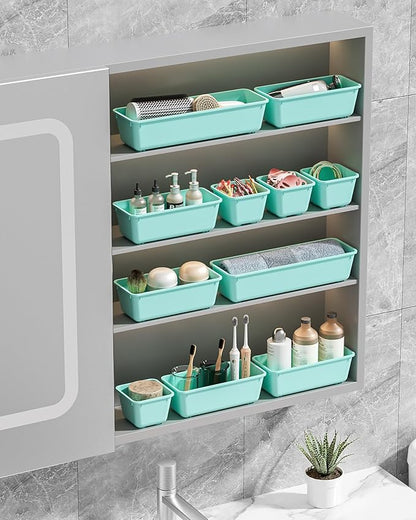 Canfanni 13 Pack Plastic Drawer Organizers Set, 3 Sizes Desk Drawer Organizer Trays for Vanity and Makeup Organizer, Organization and Storage for Makeup, Kitchen Utensils, Bathroom and Office(Blue) - Image 7