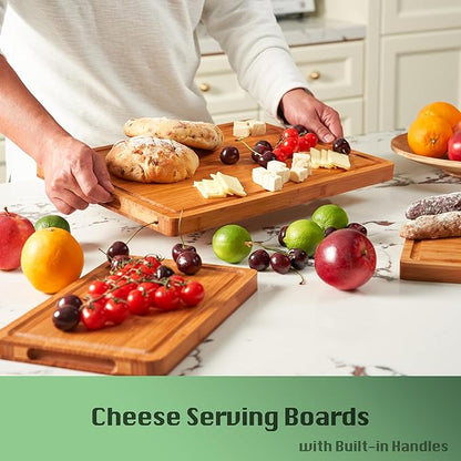 Allsum Bamboo Wood Cutting Board for Kitchen, 1" Thick Butcher Block, Cheese Charcuterie Board, with Side Handles and Juice Grooves, 16x11" - Image 4