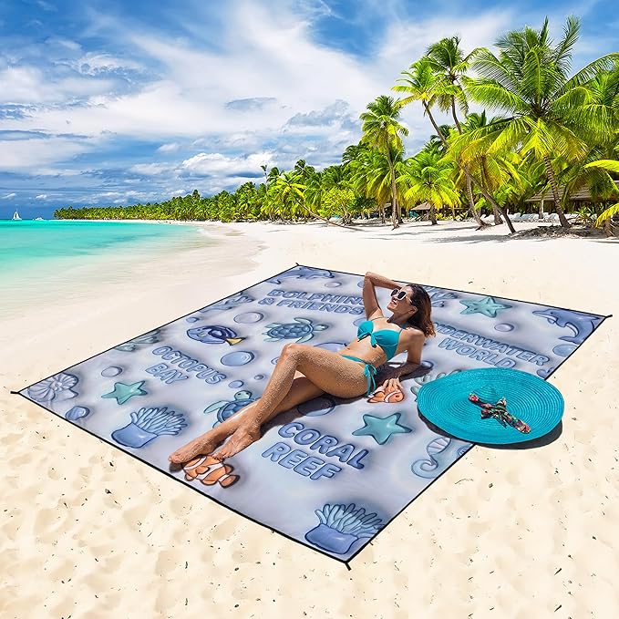 WIWIGO Beach Blanket Waterproof Sandproof Beach Mat 79" X 83"/10'x9'for 2-8 Adults Quick Drying Outdoor Picnic Mat Beach Accessories for Travel, Camping, Hiking - Image 4
