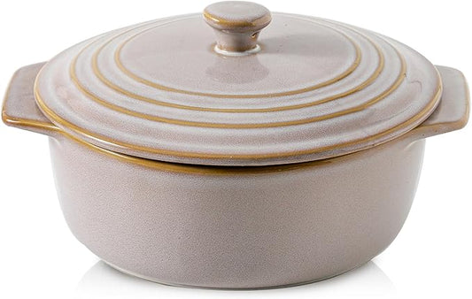 HVH Ceramic Casserole Dish with Lid Oven Safe, 2 Quart Round Casseroles Dishes Set, 9 Inches Round Baking Dish with Lid Oven Safe, Deep Casserole Dishes for Oven for Dinner Party (Sand Color) by HVH