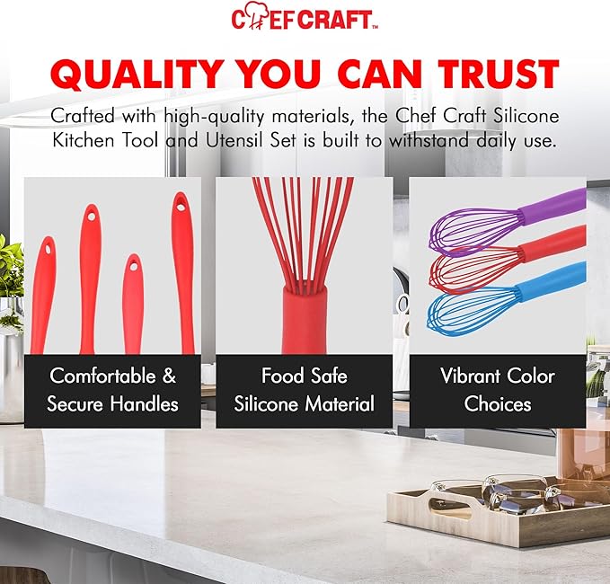 Chef Craft Premium Silicone Wire Cooking Whisk, 10.5 Inch, Red - Image 6