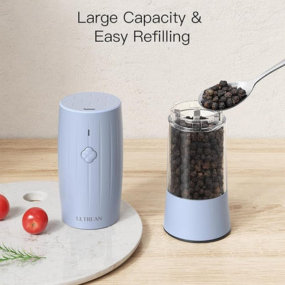 Ultrean Electric Salt and Pepper Grinder Set, USB-C Rechargeable, Salt and Pepper Shakers Spice Mill with 6 Adjustable Coarseness LED Light Larger Capacity, Kitchen Gadget, Gift for Women Mom, Blue