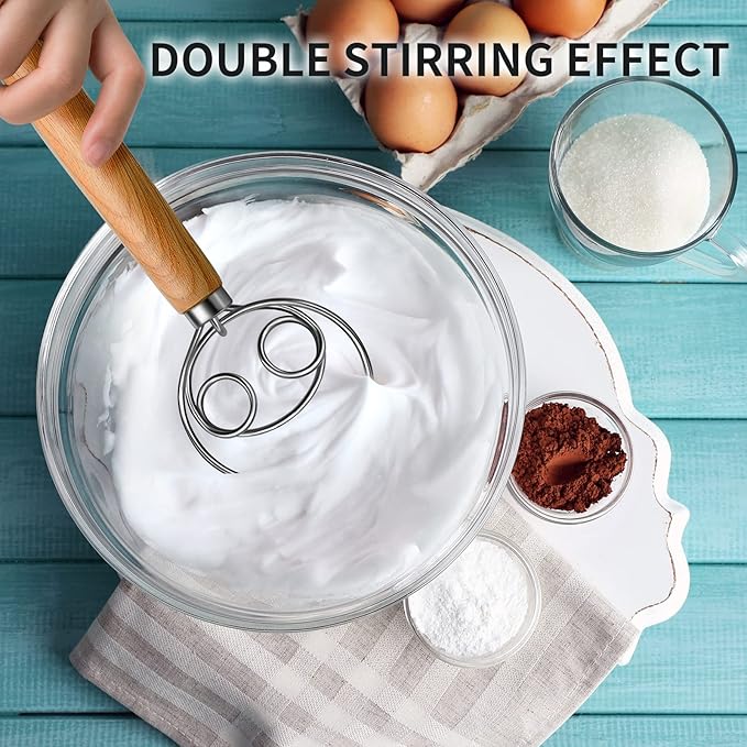 TEEVEA Danish Dough Whisk Stainless Steel Wooden Handle for Sourdough Pizza Bread Baking - Image 4