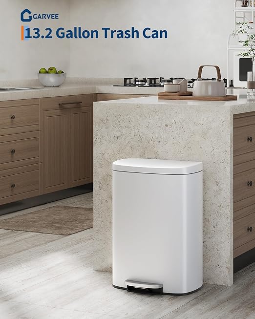 GarveeHome 13 Gal & 2.6 Gal Trash Can Combo Set, Kitchen Trash Can and Bathroom Trash Bin with Lid, Step-On Rustproof Garbage Bin with Inner Bucket, White - Image 2