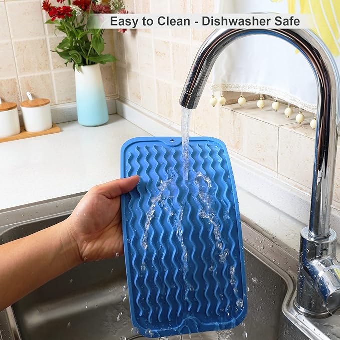 ZLR Silicone Sponge Holder & Sink Caddy Tray (6" x 12") - Narrow Dish Drying Mat for Kitchen Counter - Waterproof Soap Dispenser Organizer, Non-Slip Bathroom Vanity Tray (Lichen Blue) - Image 4