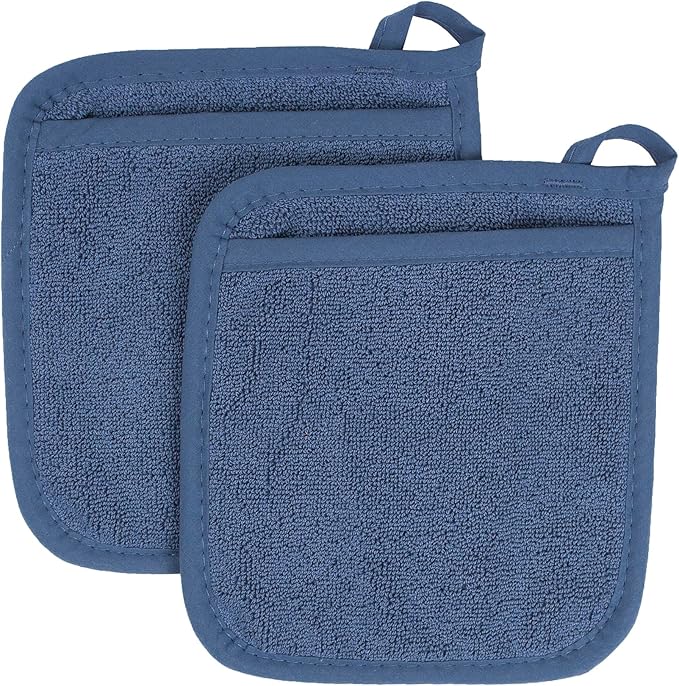 RITZ Terry Pocket Mitt & Hot Pad: Unparalleled Heat Resistant, Durable 100% Cotton – Ergonomically Designed for Optimal Grip – Easy-Care Machine Washable – 2-Pack, Federal Blue by Ritz+Foodservice